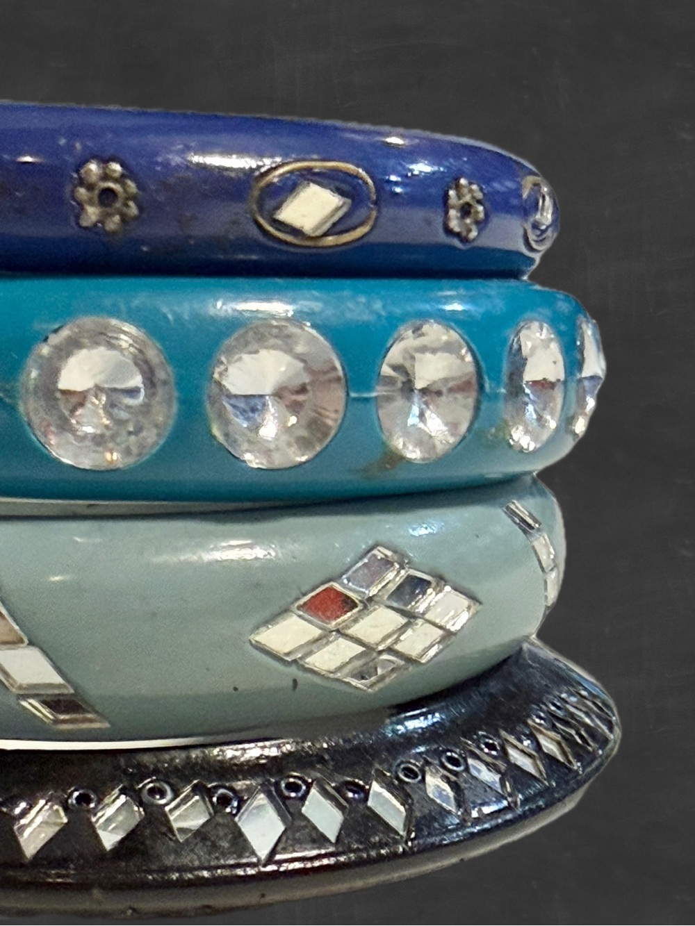 Bohemian gypsy bangle bracelet stack set bundle of 4 sparkle mirror rhinestone‎